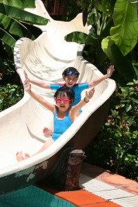 kids on water slide